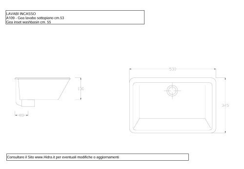 Раковина керамическая Hidra Lavabi A109/001 53х35 встраиваемая цвет белый глянцевый без отверстий под смеситель - фото 2