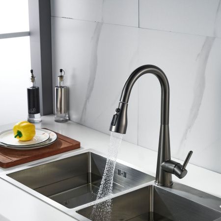 Смеситель для кухни Shevanik S363T на мойку оружейная сталь