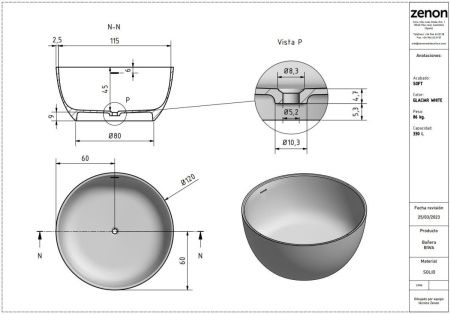 Ванна из искусственного камня Zenon Biwa 4000.000.000.000.31739 120х120 отдельностоящая круглая