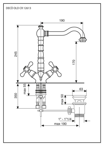 Смесители Emmevi Deco Old 12613/BC на столешницу хром - фото 2