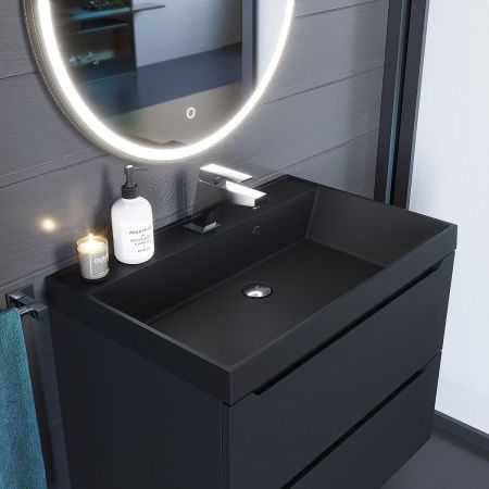 Раковина из искусственного камня Uperwood Classic Quartz 291030005 70х50 полувстраиваемая цвет черный