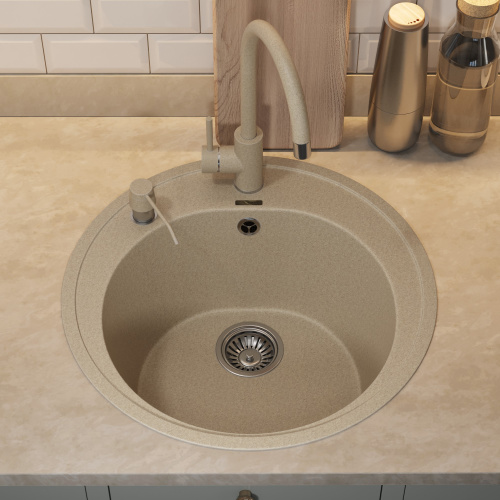 Кухонная мойка Uperwood Quartz Premium UPD-01 3910202101 51x51 цвет бежевый матовый - фото 4