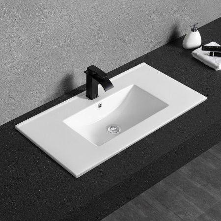 Раковина из сантехнического фаянса CeramaLux YJ803-90 90х40 встраиваемая цвет белый 1 отверстие под смеситель