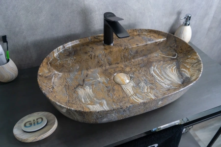 Раковина керамическая Gid Lago 54471 60х40 накладная цвет многоцветный 1 отверстие под смеситель