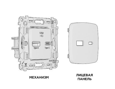 Комплект механизма розетки 2USB A+C 20W (быстрая зарядка) Ambrella Volt Omega (Омега) MO311010