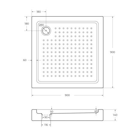 Душевой поддон акриловый Cezares TRAY-A-A-90-15-W0 90х90 белый с ножками