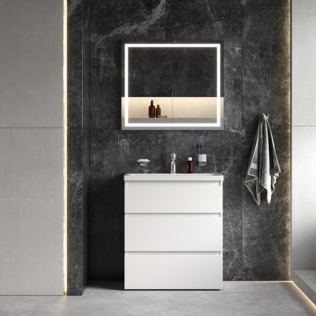 Комплект мебели: тумба 75x43x81 + раковина + смеситель + зеркало + аксессуары Am.Pm Gem S BK91GF подвесной цвет белый/серебристый/хром