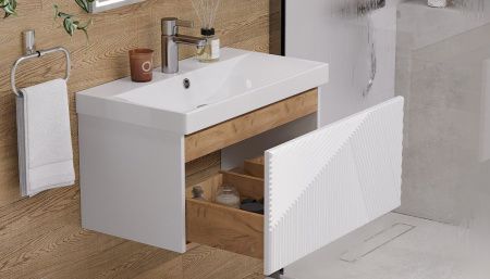 Тумба под раковину Velvex EDGE tp.EDG.9696.70.1Y белый глянец 70х40 подвесная цвет серый