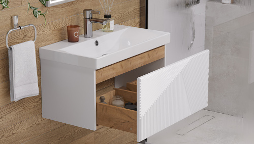 Тумба под раковину Velvex EDGE tp.EDG.9696.70.1Y белый глянец 69х39х34 подвесная цвет графит - фото 3