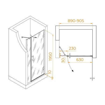 Душевая дверь RGW Hotel 350601209-14 90х195 стекло прозрачное профиль черный