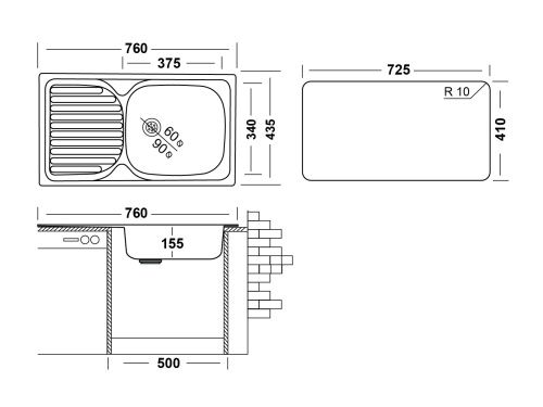 Кухонная мойка Ukinox Классика CLM760.435 ---5K 2L 44х76 цвет нержавеющая сталь поверхность матовая - фото 3