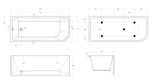 Ванна акриловая BelBagno BB712-1700-730-L 170х73 угловая полукруглая - фото 4