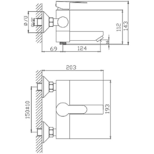 Cмеситель для ванны и душа Haiba HB60801 настенный полированная сталь - фото 2