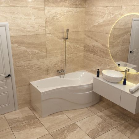 Ванна акриловая Timo VINO VINO1590R-KTVINO15-SPV1505-FPVINO15R 150х90 пристенная асимметричная с каркасом