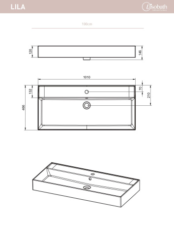 Раковина керамическая Visobath Lila 73519 100х48 встраиваемая цвет белый глянцевый 1 отверстие под смеситель - фото 2