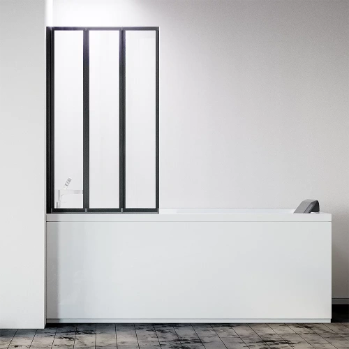 Душевая шторка на ванну Veconi Palau PL73BL-90-01-19C4 90х150 стекло прозрачное профиль черный
