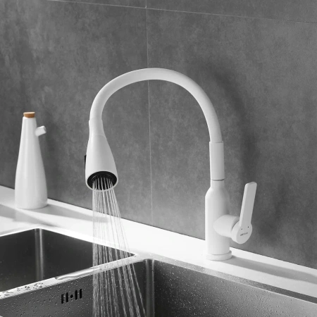 Смеситель для кухни Shevanik S843C-1 на мойку белый