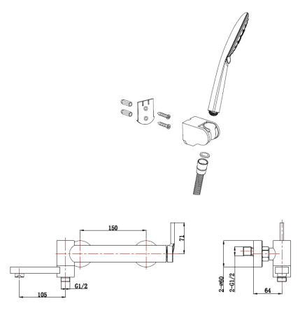 Смеситель BelBagno ETNA ETN-SET-VDH-IN настенный сатин