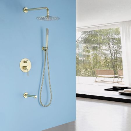 Душевая система Abber AF8817G встраиваемая в стену цвет золото с термостатом