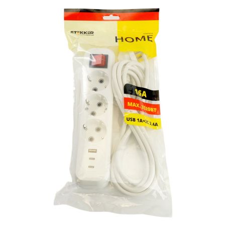 Удлинитель 3-местный с/з с выключателем HM071-31-05 Stekker Home (Хоме) 50138