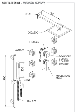 Душевая система Remer Absolute AU93S01UFS20 встраиваемая в стену цвет хром