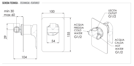 Смеситель для душа Remer Infinity I30BG встраиваемый в стену золото