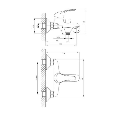 Смеситель для ванны Rossinka A A35-30 настенный хром