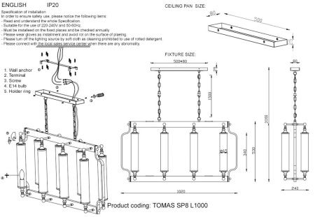 Люстра подвесная Crystal Lux Tomas (Томас) TOMAS SP8 L1000 BRASS