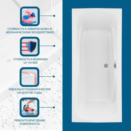 Ванна акриловая Santek Корсика 1WH111981 180х80 пристенная прямоугольная без каркаса