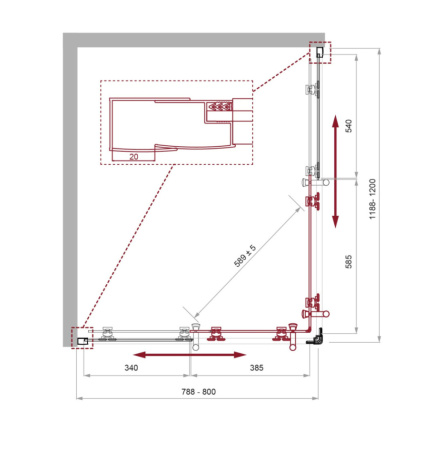 Душевой уголок BelBagno UNO-195 UNO-195-AH-2-120/80-P-Cr 120х80 стекло рифленое профиль хром глянцевый без поддона