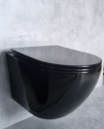 Унитаз подвесной CeramaLux 2196-18 черный с сиденьем микролифт безободковый каскадный смыв