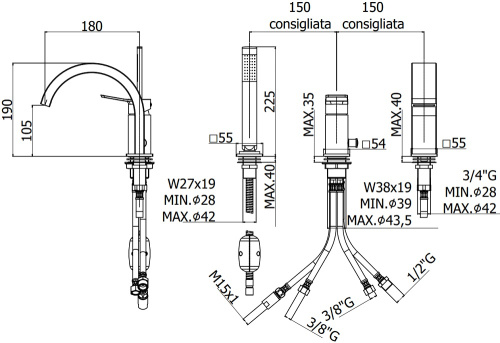 Смеситель Paffoni Tilt TI040BO на борт ванны белый - фото 2