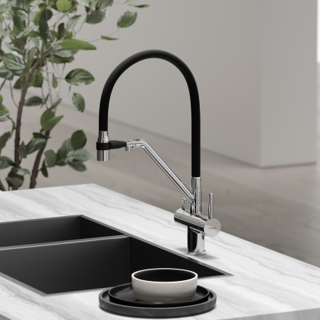 Смеситель для кухни Sancos Dora SC4003CH на мойку хром/черный без термостата