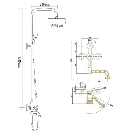 Душевая стойка Bronze de Luxe 10120PR настенная цвет бронза