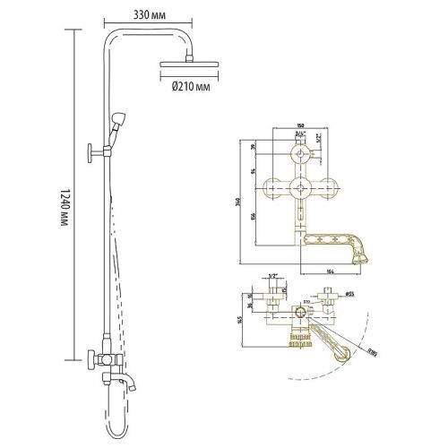 Душевая стойка Bronze de Luxe 10120PR настенная цвет бронза - фото 3
