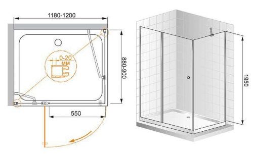 Душевой уголок Cezares ELENA ELENA-W-AH-1-120/90-C-Cr 120х90 стекло прозрачное профиль хром без поддона - фото 5