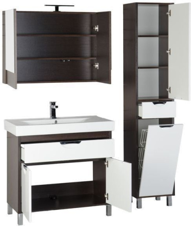 Комплект мебели: тумба с раковиной + зеркало-шкаф Aquanet Гретта 00172720 92x48x154 напольный цвет белый/темное дерево