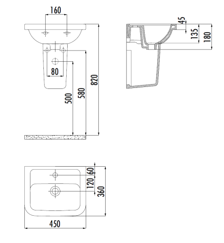Раковина из сантехнического фарфора Creavit Key KY045-00CB00E-0000 45х37 подвесная цвет белый - фото 2