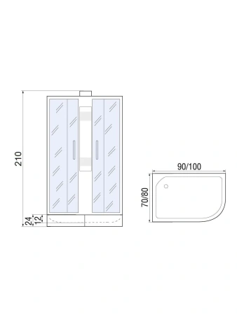 Душевая кабина River NARA 10000008791 90х80 асимметричная с крышей ориентация правая