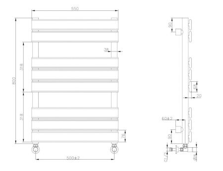 Полотенцесушитель водяной Boheme Venturo 720-B 50х80 черный