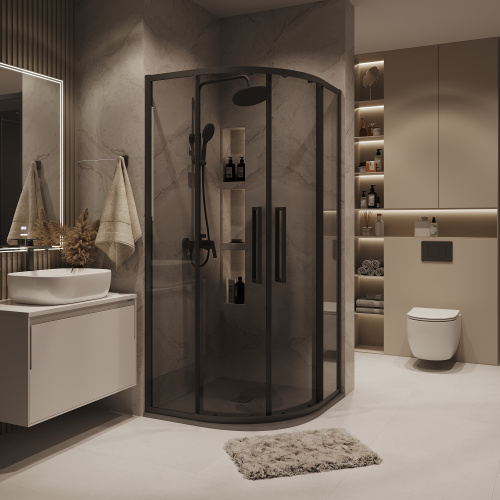 Душевой уголок Grossman Cosmo 301.K33.02.9090.21.10 90х90 стекло тонированное профиль черный матовый - фото 5
