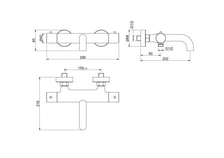 Смеситель для ванны Aquatek ЕВРОПА AQ1343MB настенный черный с термостатом
