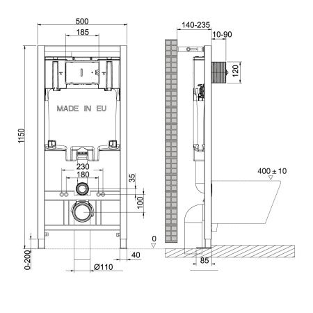 Комплект унитаз с инталляцией и клавишей смыва LeMark PENEDA+BIT+ GLAZER BLACK 100802235