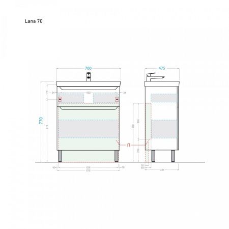 Тумба с раковиной Alavann Lana ALV0978000 70х50 напольная цвет белый