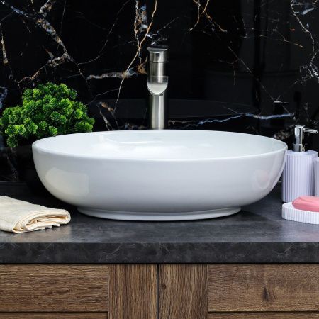 Раковина из сантехнического фарфора Melana 320316-805 50х40 накладная цвет белый без отверстий под смеситель