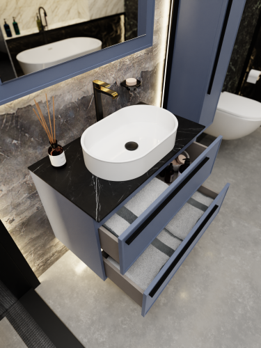 Тумба со столешницей La Fenice ELBA TWIN NFNC-01-ELB-BG-90-2-3-GB 90х62х49 подвесная цвет синий - фото 3