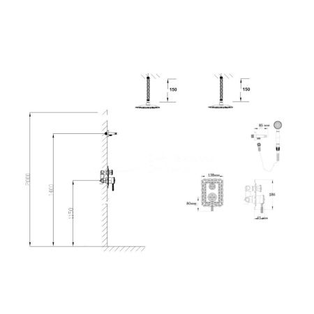 Душевая система Bronze de Luxe 10138/1F встраиваемая в стену цвет бронза