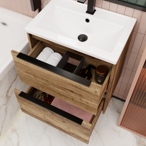 Тумба под раковину La Fenice Tesoro FNC-01-TES-DGT-60-2 59х39х62 подвесная цвет темно-коричневый матовый - фото 2