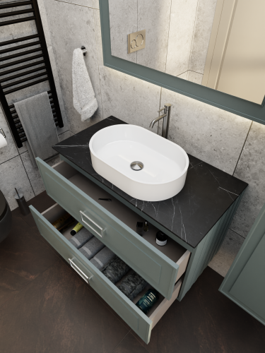 Тумба со столешницей La Fenice CUBO TWIN NFNC-01-CUB-G-100-2-3-GB 100х62х49 подвесная цвет серый/зелёный - фото 4