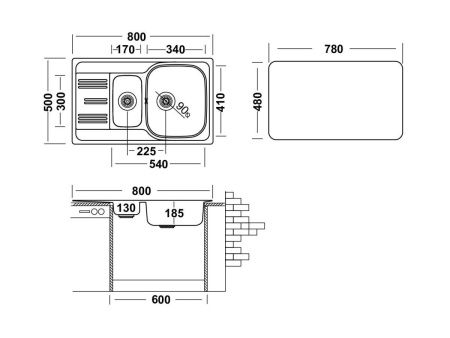Кухонная мойка Ukinox Гранд GRP800.500 15GT8K -O 80х50 цвет хром поверхность полированная
